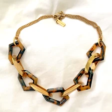 Vince Camuto 24K Gold Tone And Faux Tortoise Shell Collar Necklace 18"