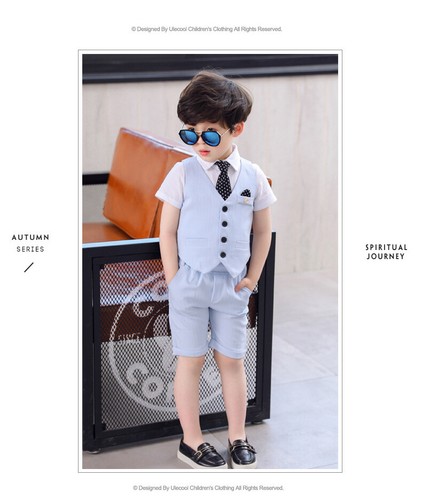 Baby Suits Kids Boys Formal Suit Weddings Vest+Shirt +Necktie +Shorts Party Sets - Picture 11 of 12