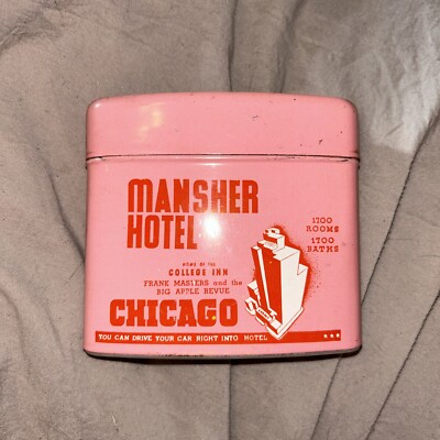 Vintage Mansher Hotel Chicago Inn Empty Tin Can Dispenser Smokestone Japan!  