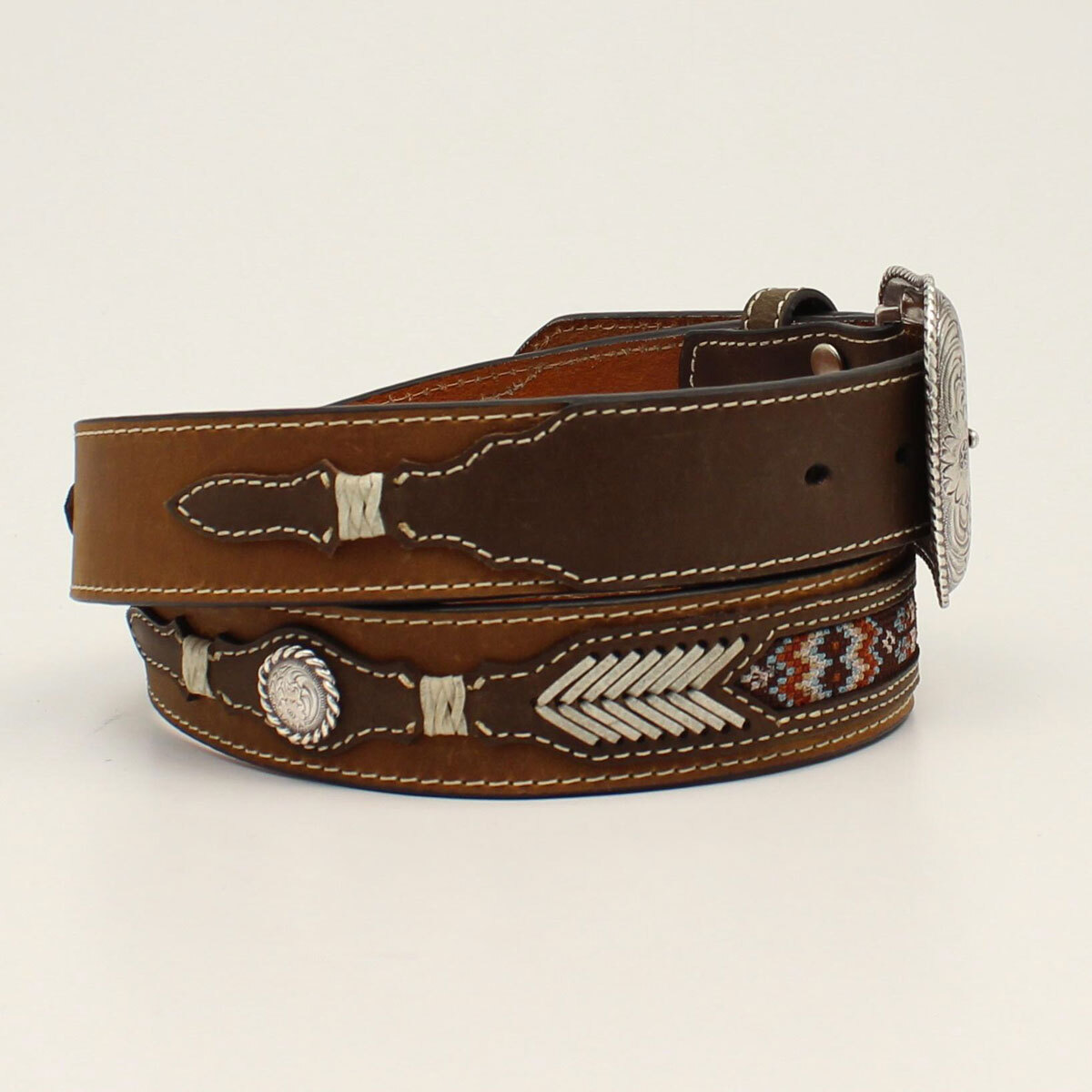NOCONA ~Leather w/ BEADED-Look Inlay~ WESTERN BELT- Rawhide 