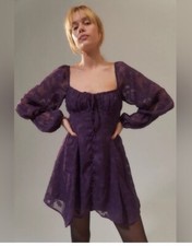 Urban Outfitters Wisteria Purple Dress M Puff Sleeve Whimsi Dark Fairy Milkmaid