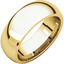 7mm 14K Solid Yellow Gold Plain Dome Half Round Comfort Fit Wedding Band Ring