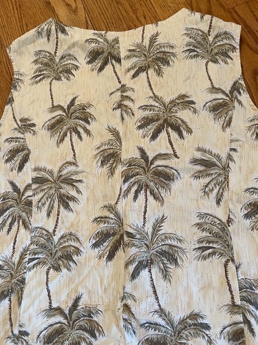 Pineapple Moon Palm Tree 100% Silk Tank Top Button Front Women's Size XL Hawaii - Picture 8 of 8