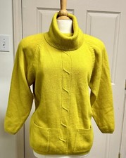 Vintage Lambswool Bright Yellow Turtleneck Sweater with Pockets Size M