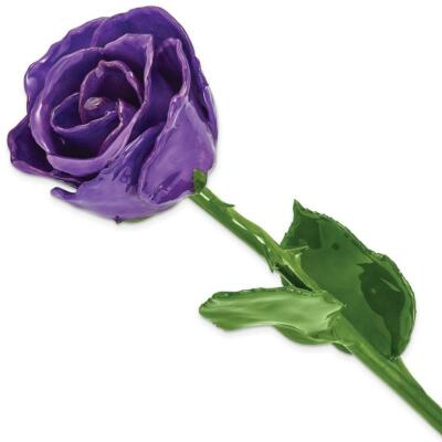 Lacquer Dipped Natural Lilac Rose w/Green Leaves & Stem