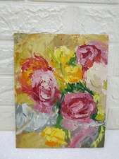 Original oil painting Abstract Pink Yellow Flower Bouquet Still life art 8x10 in
