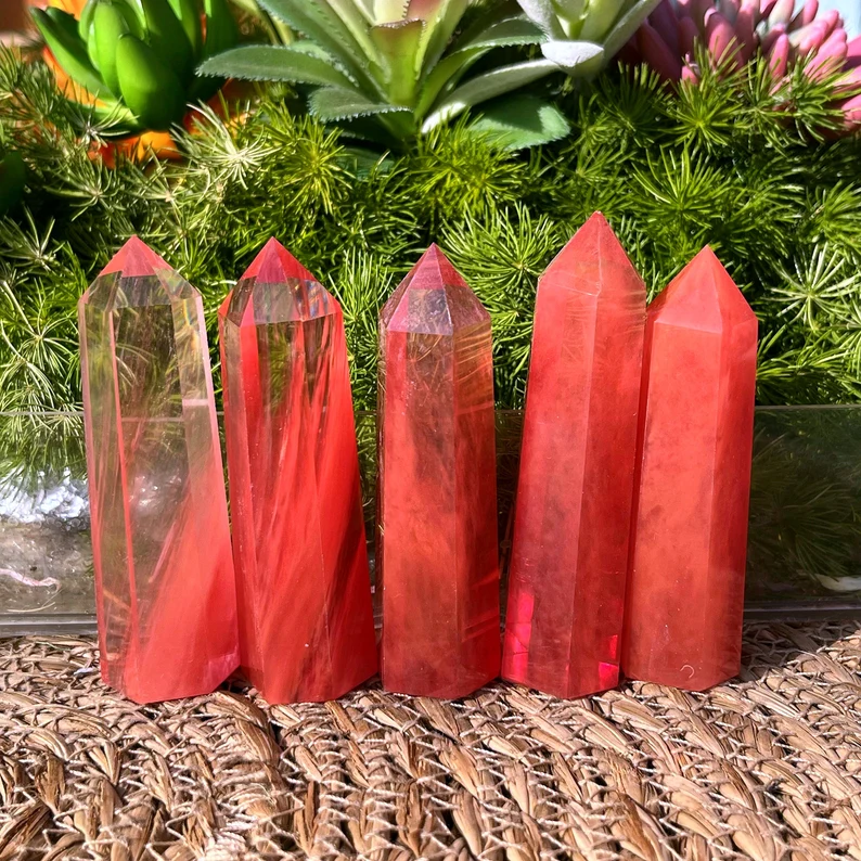 Natural Red Cherry Quartz Tower Point Obelisk Healing Charka