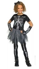 New Girls Glitter Skeleton Halloween Costume Tutu Black Silver Large 10 - 12 New