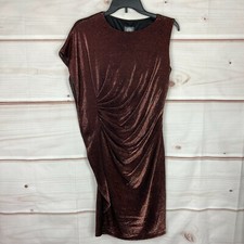 Vince Camuto Dress Womens 4 Bronze Bodycon Glitter Sleeveless Draped Knit