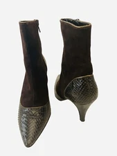 BCBG Max Azria Womens 7.5 Brown Snakeskin Suede Retro Ankle Boots