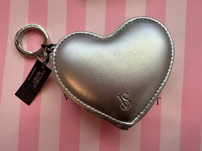 NWT Super Cute Victoria's Secret Silver Metallic Heart Pouch Keychain ...