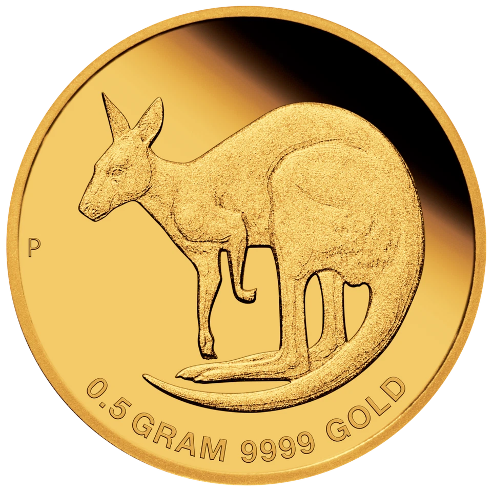 Australia Mini Roo 2021 $2 0,5 gramos .9999 moneda de prueba de oro puro en tarjeta canguro Foto 4 de 4
