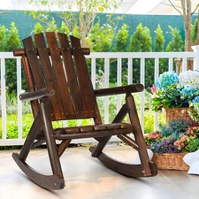 Log Rocking Chair Adirondack Wooden Porch Rocker Patio Deck Furniture Carbonized
