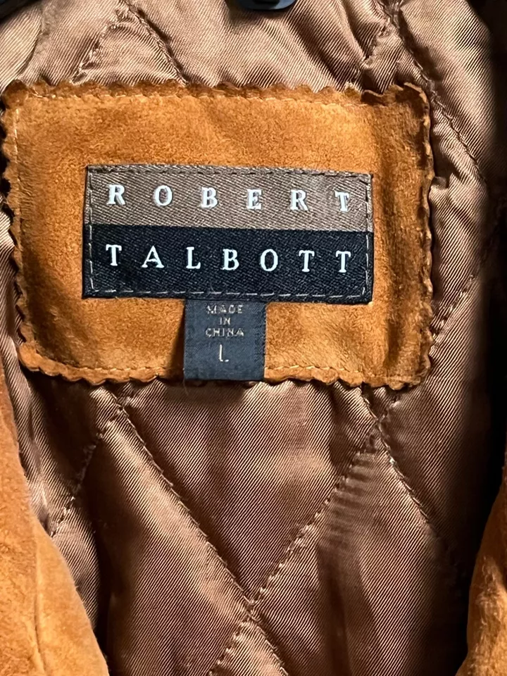 Robert Talbott 男式真皮麂皮绒绗缝外套干邑色 L 码 — 第 2/4 张图片