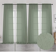 Ovzme Voile Sage Green Sheer 4 Panel Curtains 40x45