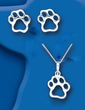Dog Paw Print Set Pendant and Drop Earrings Sterling Silver 925 Hallmark Boxed