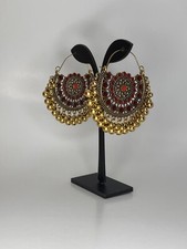 Golden AntiqueEARRINGS~ Gold-tone with Red Stones & FILIGREE