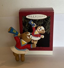 1996 YULETIDE CHEER Cheerleader Bear Hallmark Keepsake Ornament w/Box Vintage