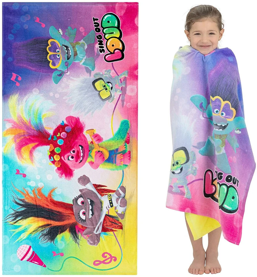 Toalla de playa Trolls World Tour grande 28" x 58" algodón nueva Foto 4 de 4