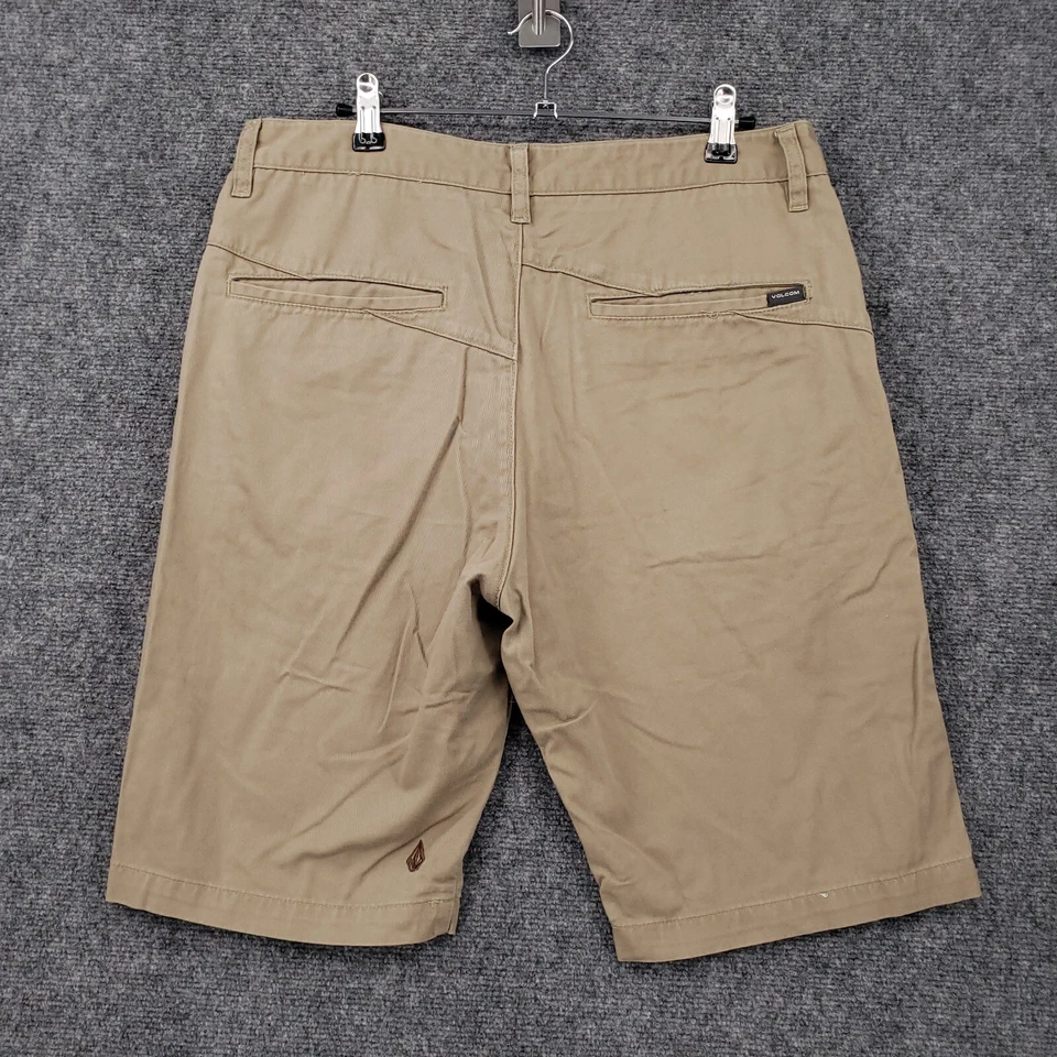Volcom Shorts Mens 31 Beige Chino Bermuda Flat Front Zip Fly Hiking Outdoor - Image 2 of 4