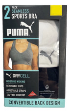 New Puma Woman  s Convertible Back 2pk Seamless Sports Bra Medium M Black White