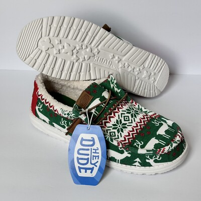 Hey Dude‎ Wally Ugly Sweater Lined Shoes Men\'s Size 9 Green Christmas Reindeer Hey Dude Wally Ugly Sweater Lined Shoes Men main image 3