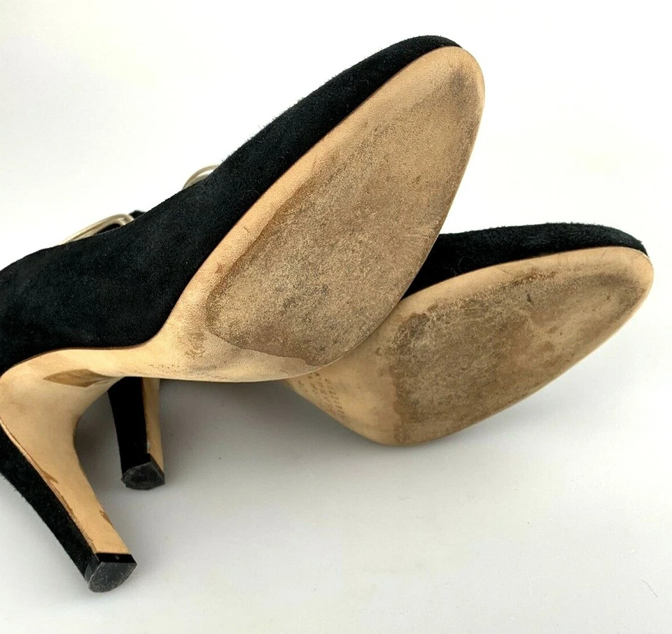 Maison Martin Margiela Pump Black Suede Gold Ankle Strap Size 40 Made In Italy - Image 4 of 4