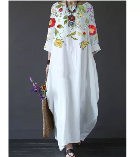 Übergröße Damen Sommerkleid Kleid Damen locker Sommer Blumen Boho Kaftan Maxikleid - Bild 3 von 20