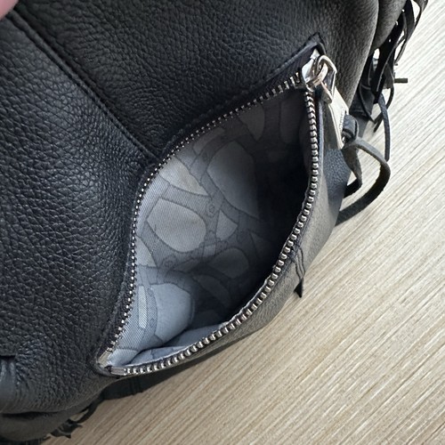 VTG Aimee Kestenberg Black Leather Fringe Purse Handbag Pebbled Silver Medium - Picture 4 of 15