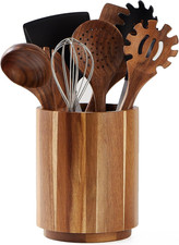 Acacia Wood Utensil Holder, 360 Rotating, Large Countertop Organizer, Farmhouse