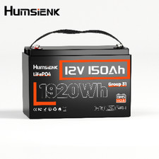Humsienk 12V 150Ah LiFePO4 Lithium Leisure Battery 1920Wh Bluetooth Smart APP