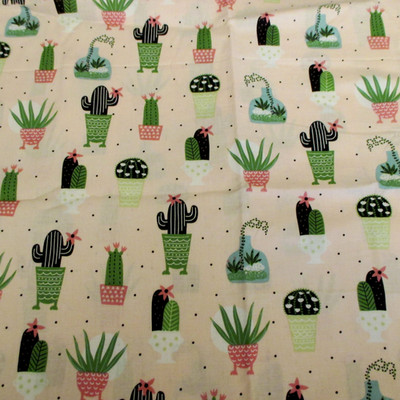 Cactus  Cotton Fabric Pink Green Black on Light pInk Brother Sister 30''x 44''