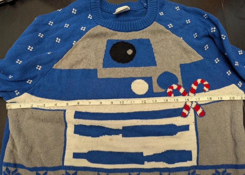 Blue R2D2 Christmas Sweater Star Wars Droid Candy Canes Adult Size L - Image 4 of 4