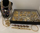 Vintage Gold Tone Jewelry Lot of 39 Coro, Crown Trifari, Leru, Sarah Coventry +