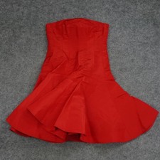 Ralph Lauren Dress Womens 4 Red Strapless Fit Flare Silk Party Sleeveless C