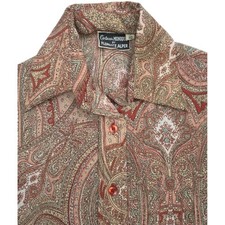 Vtg 1970s Paisley Pink Woven Dagger Collar Festival Boho Shirt Top Size 10