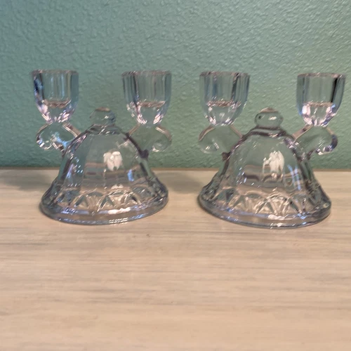 Imperial Glass CROCHETED CRYSTAL Pair Duo-Light Candle Holders lavender hue