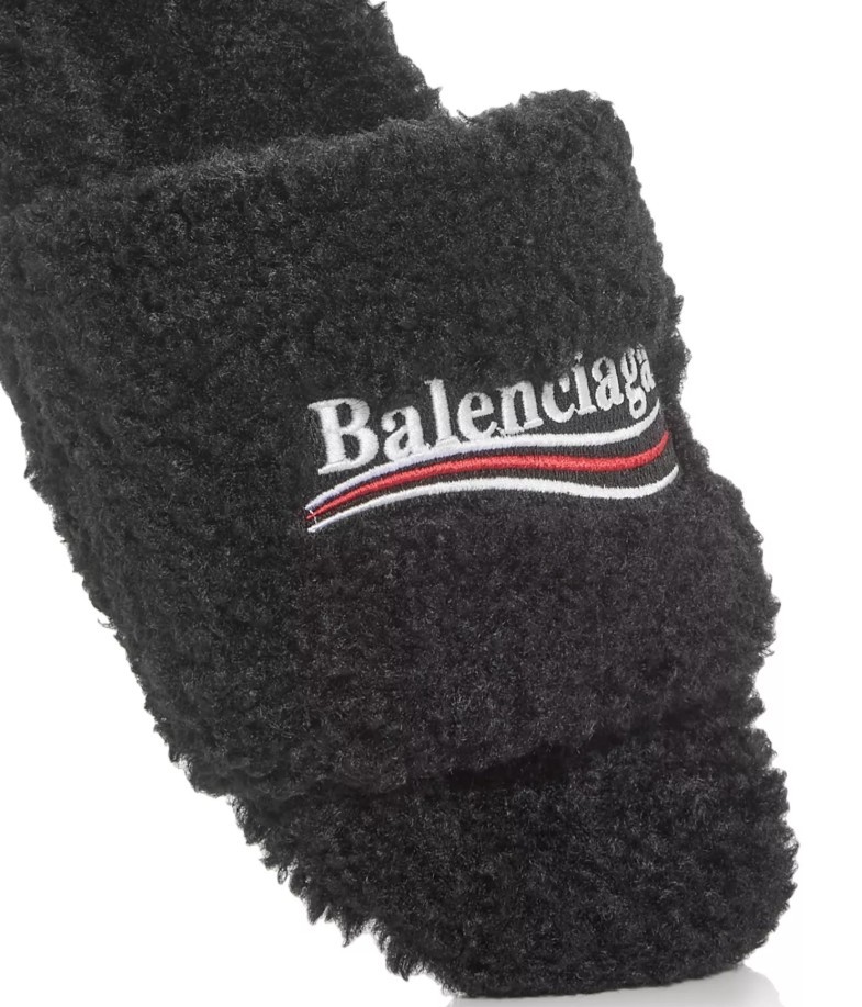 Balenciaga Black Fuzzy Slide Slippers Faux Fur Closed Toe  display picture 1