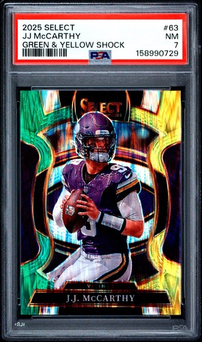2025 PANINI SELECT GREEN & YELLOW SHOCK #63 JJ MCCARTHY PSA 7