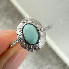 925 Sterling Silver Ring 7x5mm Natural Turquoise Gemstone Zircon Jewelry Blue