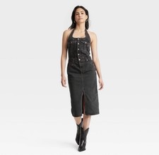 Universal Thread Women's Midi Halter Denim Dress Size Ten New With Tags Black