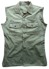 Vtg 70's US Military Shirt Mens LRG Reg Green OG 507 Utility Poly Cotton Durable