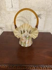 Fenton Art glass basket Hand painted And Signed