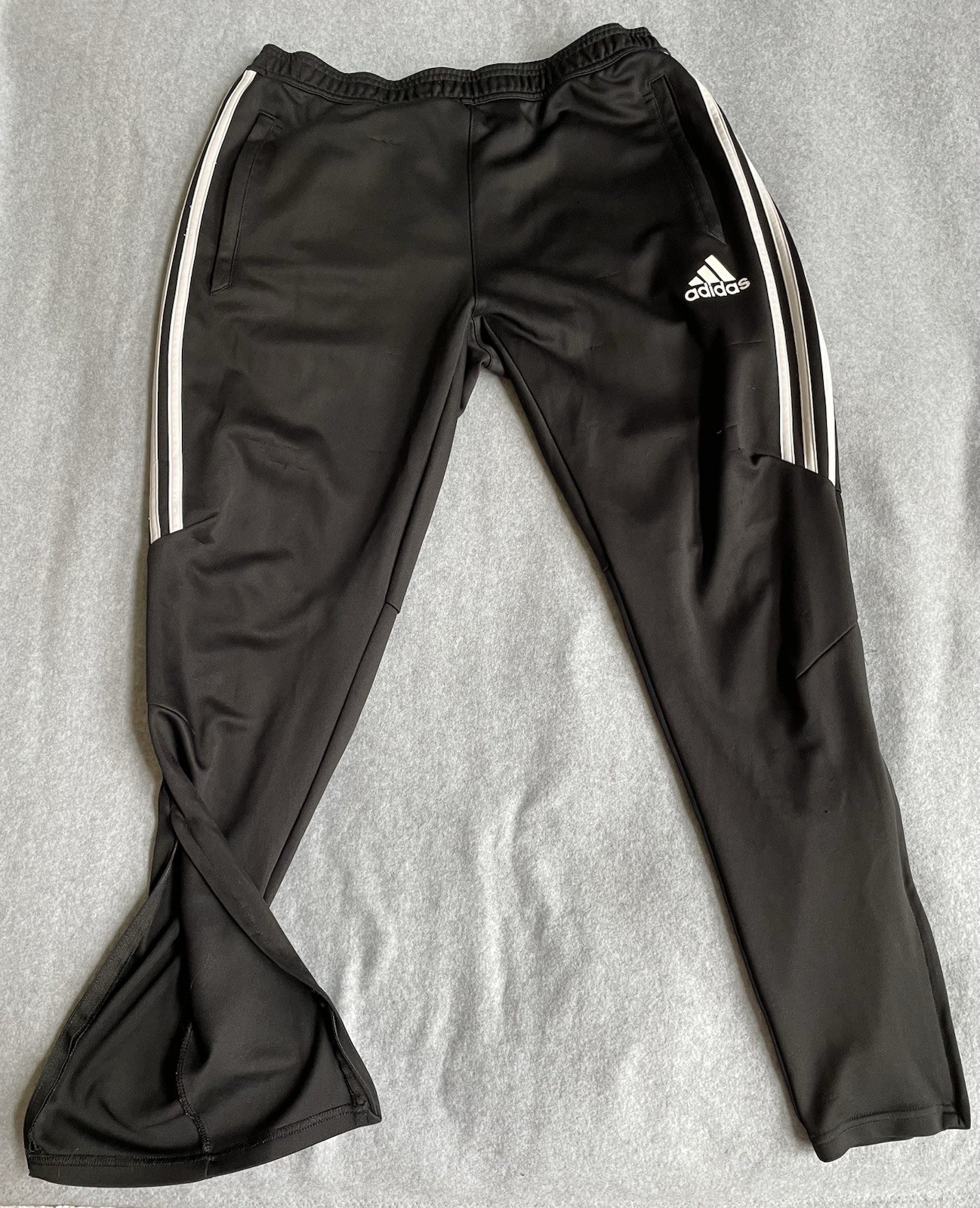 Adidas Mens Soccer Pants Sz L Black Climacool Training Zip Pockets Leg