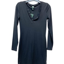 Wild Fable Women's Black Ribbed Henley Long Sleeve Bodycon Mini Dress Size M