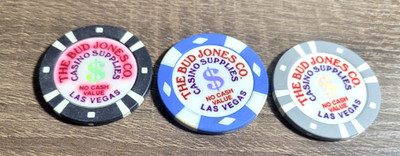 3 BUD JONES CO. CASINO SUPPLIES LAS VEGAS POKER CHIPS NCV