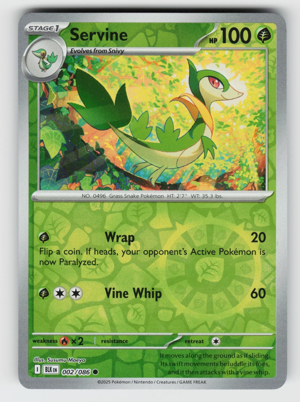 Servine 002/086 Black Bolt C Reverse Holo NM/M Pokemon