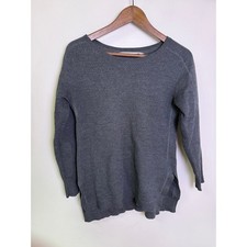 Athleta Thermal Honeycomb Sweater Womens Small Gray Wool Blend Side Slits