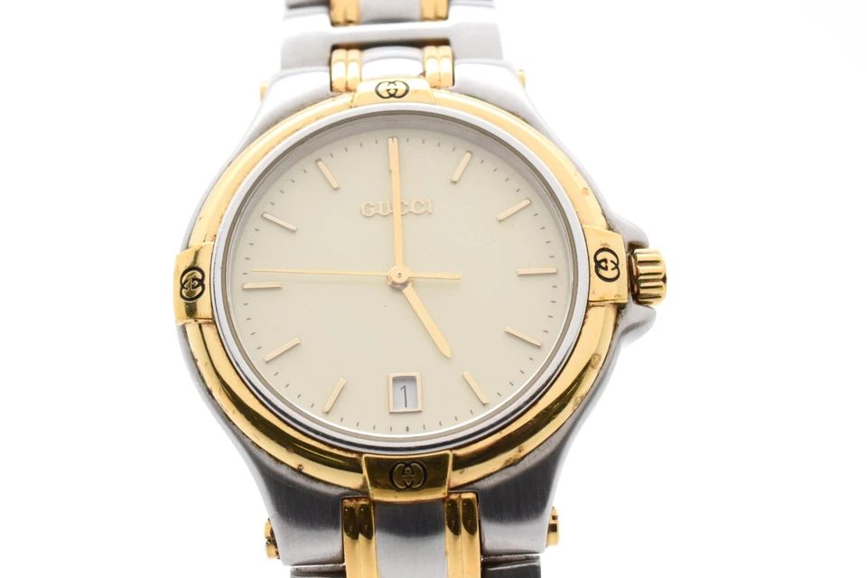 Vintage 1990s [EXC+++++] GUCCI 9040M 35mm Ivory Dial Date Qz Men's Watch - Image 3 of 4