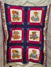Red White Blue Teddy Bear Baby Quilt Lap Blanket 52x42" NEVER USED